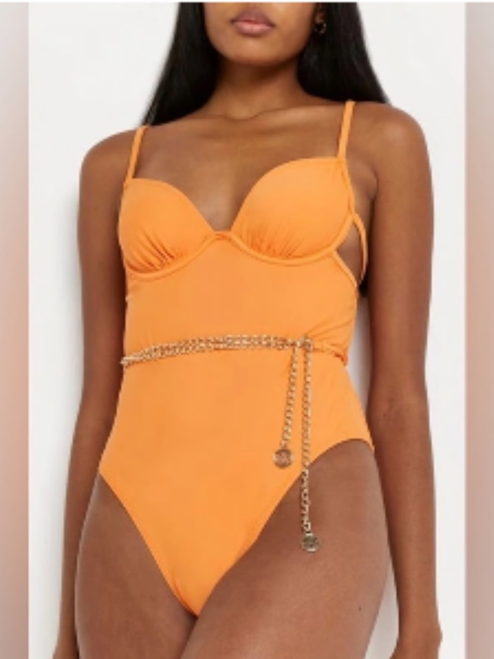NWOT River Island Orange Chain Detail Underwire One-Piece Swimsuit